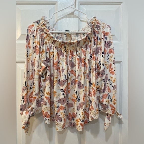 We The Free Lexington Ivory Off Shoulder Floral Blouse Sleeve Tie Women's Size M - Picture 1 of 11